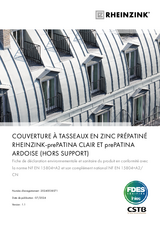 COUVERTURE À TASSEAUX EN ZINC PRÉPATINÉ RHEINZINK-prePATINA CLAIR ET prePATINA ARDOISE (HORS SUPPORT)