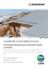 COUVERTURE À JOINT DEBOUT EN ZINC RHEINZINK-PRISMO BLANC BROSSÉ+ (HORS SUPPORT)