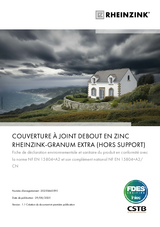 COUVERTURE À JOINT DEBOUT EN ZINC RHEINZINK-GRANUM EXTRA (HORS SUPPORT)