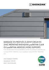 BARDAGE EN PROFILÉS À JOINT CREUX EN ZINC PRÉPATINÉ RHEINZINK-prePATINA CLAIR OU prePATINA ARDOISE (HORS SUPPORT)