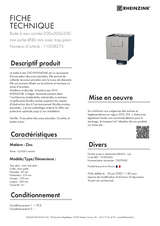 Boite à eau carrée 200x200x200 mm réf. 11008275