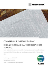 COUVERTURE À TASSEAUX EN ZINC RHEINZINK-PRISMO BLANC BROSSÉ+ (HORS SUPPORT)