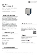 Boite à eau carrée 200x200x200 mm réf. 11008274