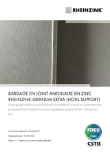 BARDAGE EN JOINT ANGULAIRE EN ZINC RHEINZINK-GRANUM EXTRA (HORS SUPPORT)