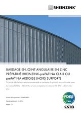 BARDAGE EN JOINT ANGULAIRE EN ZINC PRÉPATINÉ RHEINZINK-prePATINA CLAIR OU prePATINA ARDOISE (HORS SUPPORT)