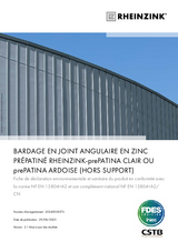 BARDAGE EN JOINT ANGULAIRE EN ZINC PRÉPATINÉ RHEINZINK-prePATINA CLAIR OU prePATINA ARDOISE (HORS SUPPORT)