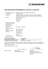 Déclaration de performance Bande de joint d'étanchéité pour joint debout selon ETA 21/0381