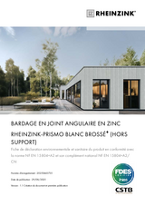 BARDAGE EN JOINT ANGULAIRE EN ZINC RHEINZINK-PRISMO BLANC BROSSÉ+ (HORS SUPPORT)